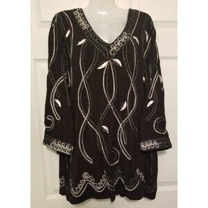 Essentials Women's Blouse Shirt Size 3X Embroidered Design Metallic Accents